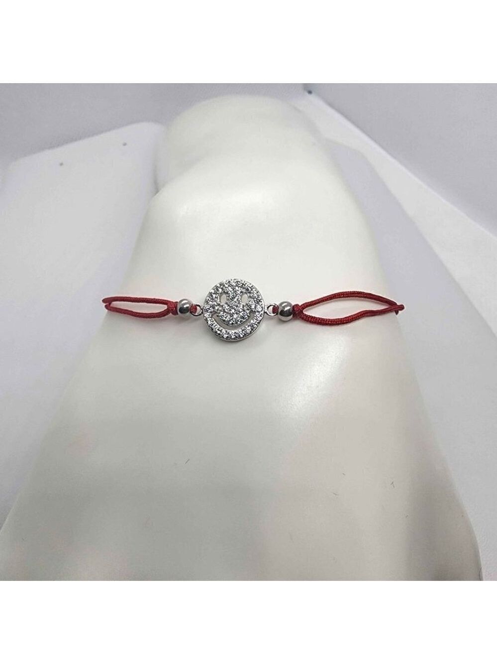 Sterling Silver 925 Happy Smile Design With Red String Bracelet